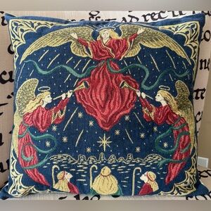 Holiday Angel Tapestry Pillow - Red and Blue Holiday Decorative